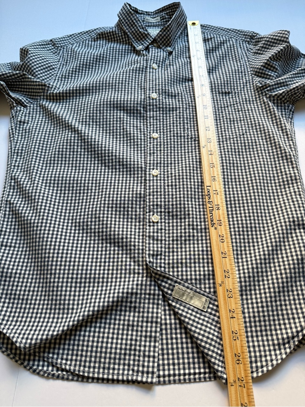 J. Crew Navy and White Organic Cotton Gingham Button-Down Shirt, Size M - Picture 8 of 9